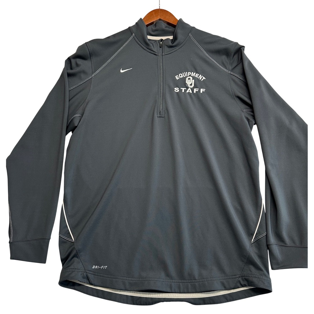 Nike Oklahoma Sooners Equipment Staff Dri-FIT Quarter Zip Pullover Grey Mens L